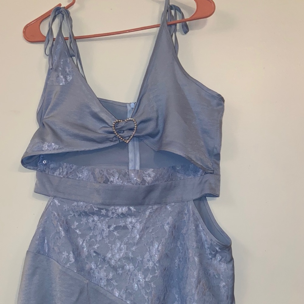Soft blue cutout dress with tie straps
